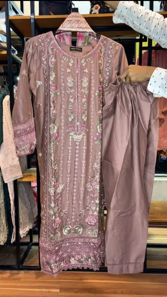 Pakistani Original Hayat’s Embroidered Stitched Cotton 3Pcs _ Mouve 